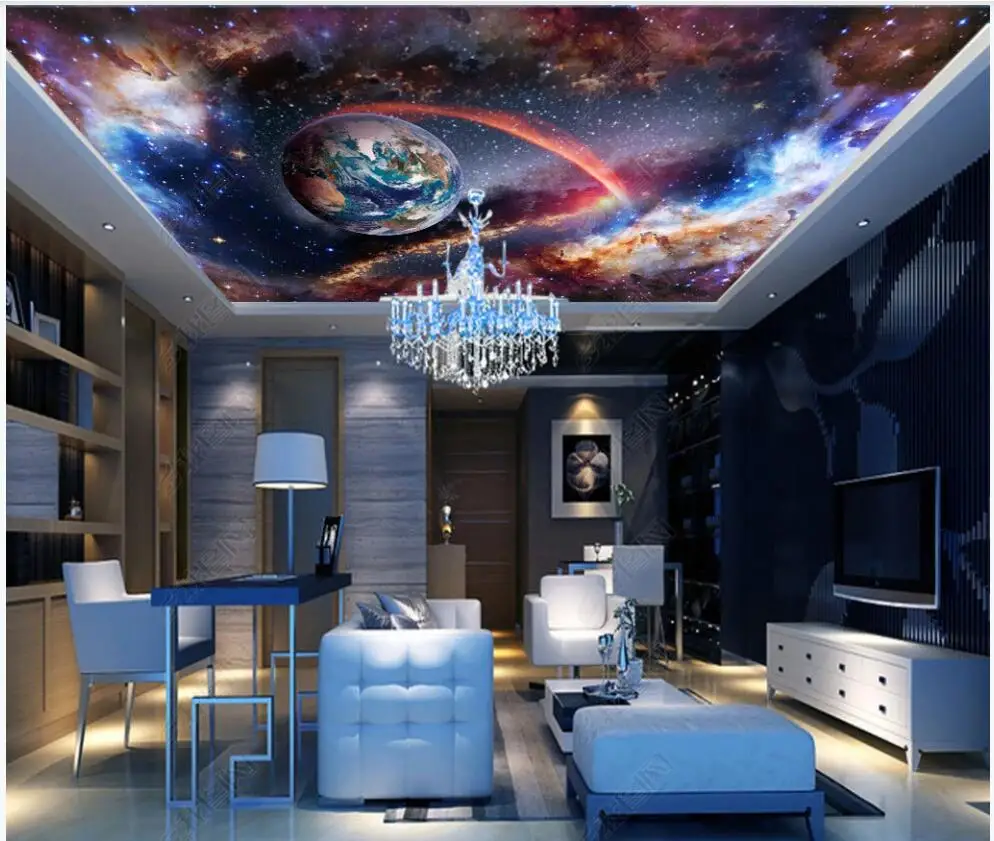 

3d ceiling wallpaper mural universe starry galaxy earth living room home decor custom photo Wallpaper for walls in rolls