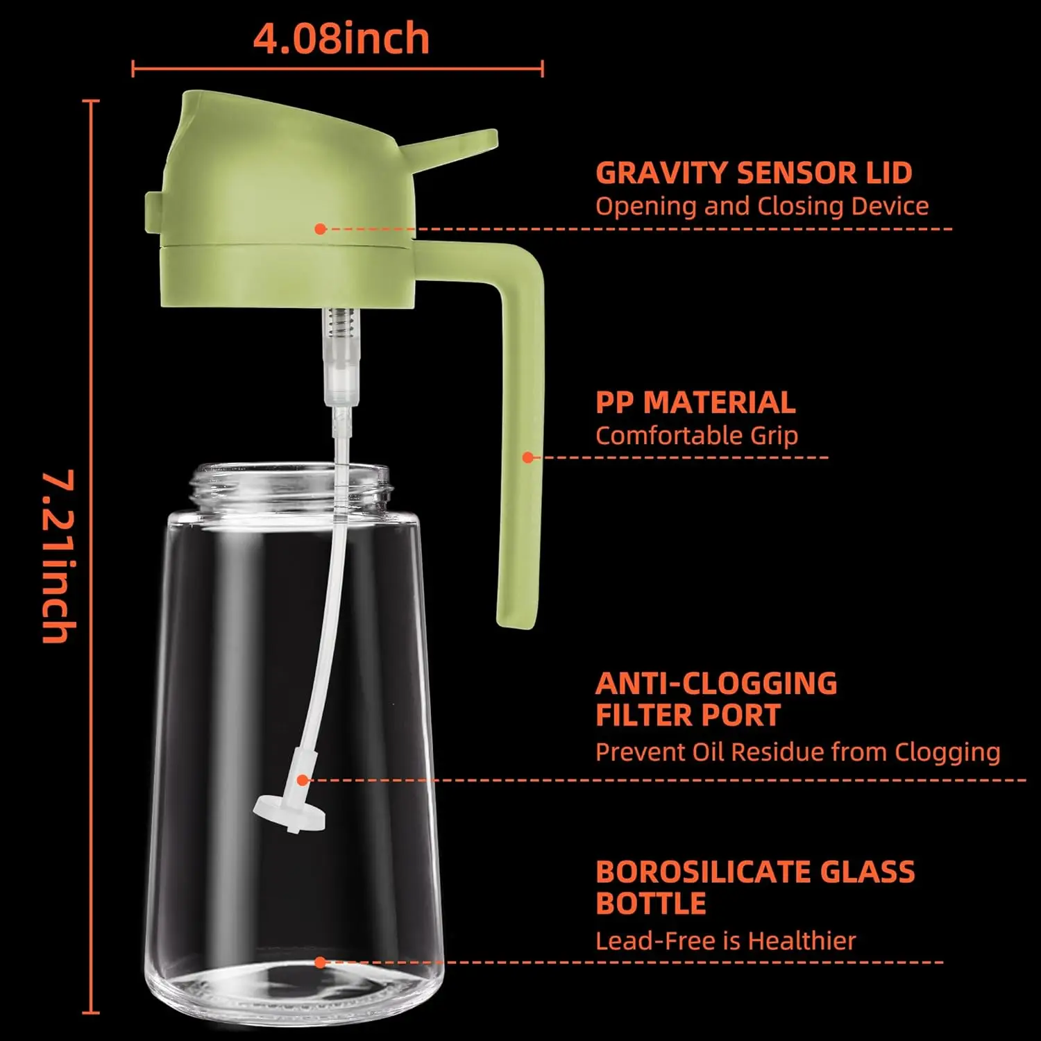 2 In 1 Glass Oil Spray Bottle with Pour Spout Nozzle Olive Dispenser for Camping BBQ Air Fryer Salad Steak Kitchen