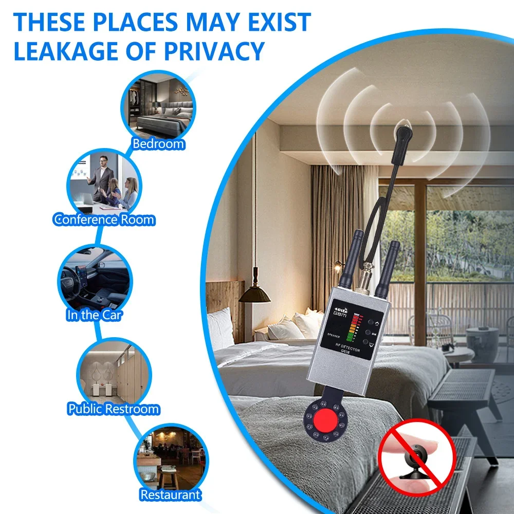 Wireless RF Signal Detector Anti Wiretapping Mini GPS Camera Finder Tracker Hotel Anti Candid Camera Bug Scanner Security