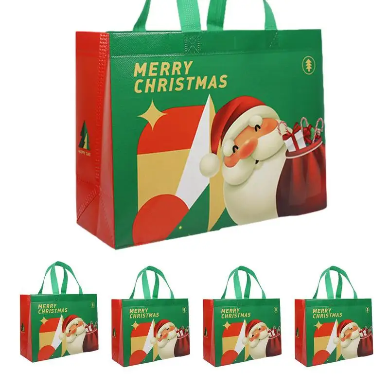 

Christmas Gift Bags 5 Pcs Christmas Tote Bag With Handles Christmas Goody Bags Portable Reusable Treat Bags For Gifts Wrapping