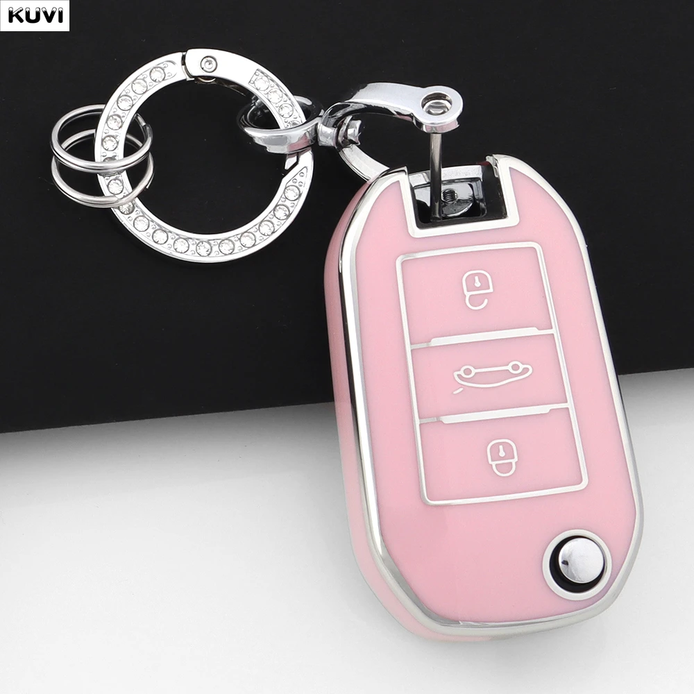 Pink TPU Style Car Folding Key Case Cover Shell