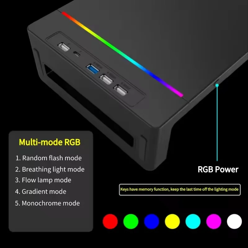 다기능 컴퓨터 모니터 스탠드 라이저 (RGB 조명 및 고속 충전 인터페이스 포함, 높이 조절 가능 데스크 선반 라이저)