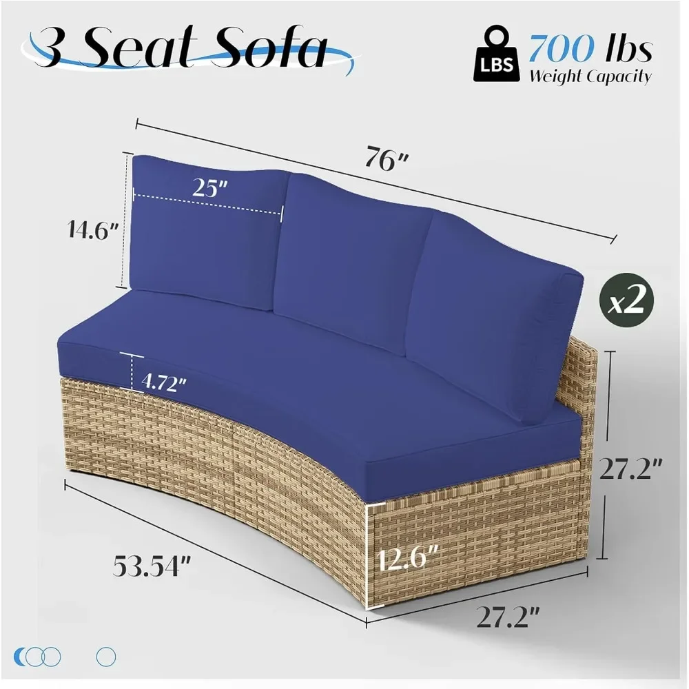 Patio Furniture Sets, Half-Moon Sectional Round Sofa Set, Outdoor Patio Furniture with Cushions, Garden Furniture Sets