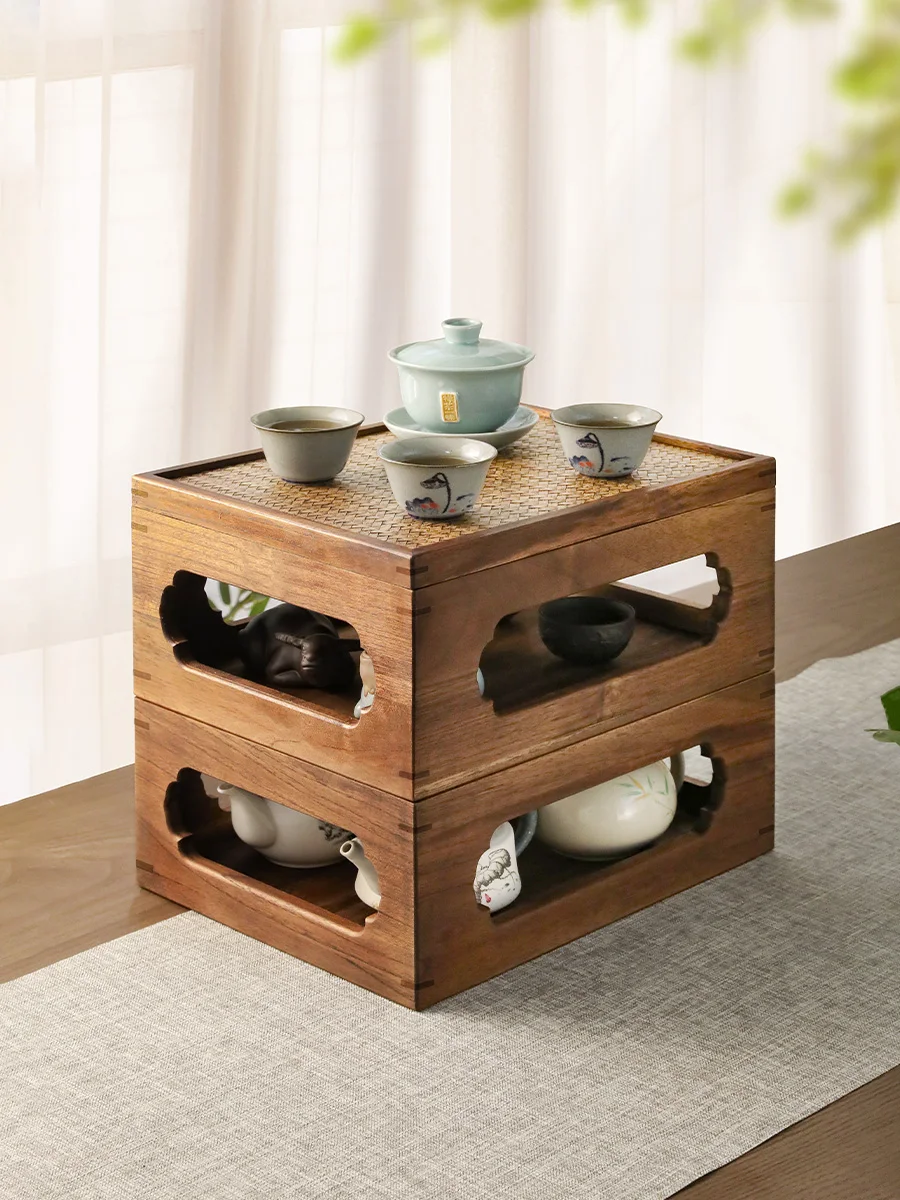 

Chinese solid wood kung fu tea set storage box, tea tray, purple clay pot storage shelf, teapot teacup shelf, storage rack