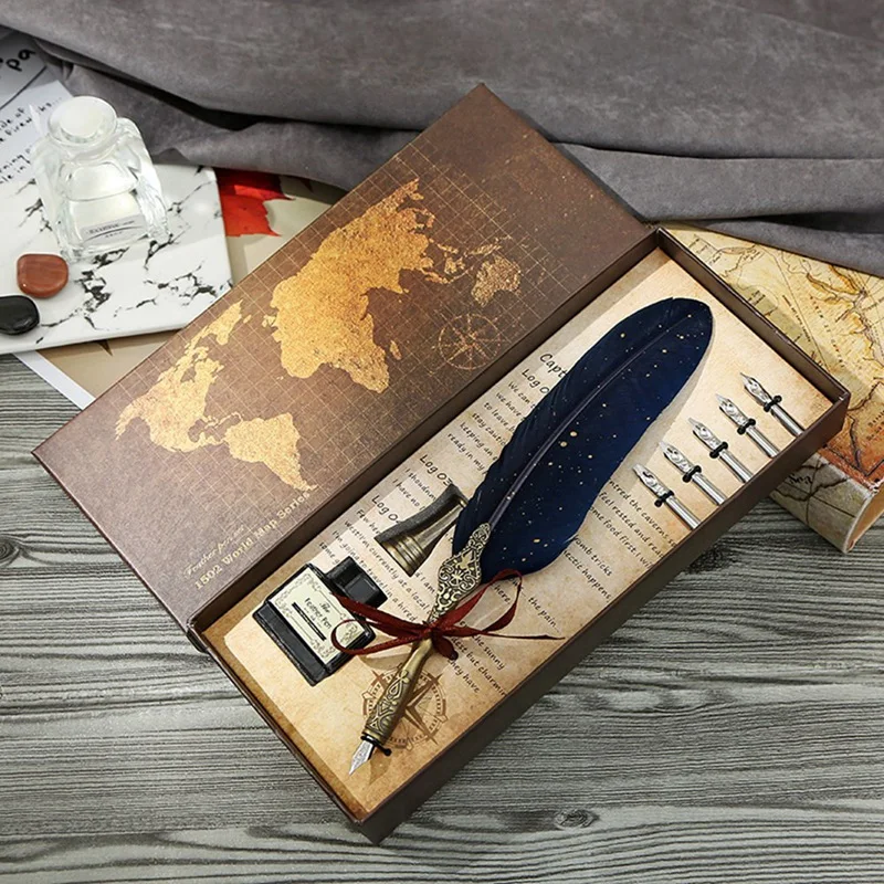 빈티지 깃털 펜 및 잉크 세트, 퀼링 딥 펜, 필기 잉크 펜촉 키트, 캘리그라피 세트, 초보자용 선물