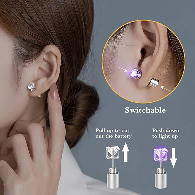 1 pair Led Light up Ear Stud Blinky Diamond Crown Earrings Jewelry for Women and girl dress up bar club props Glow in the dark