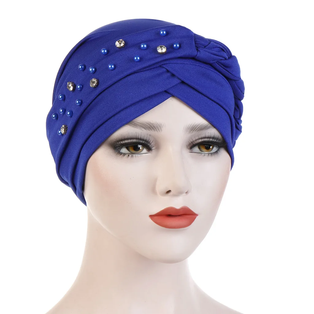 

Fashion Women Muslim Hijab Chemo Cap Indian Beads Braids Bonnet Hair Loss Hat Underscarf Beanies Islamic Turban Femme Head Wraps