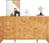 High Gloss Sideboard Buffet Burl Wood 60'' Cabinet Buffet Table with 3 Drawers & 2 Closed Storages, Mid-Century Modern Sideboard 1