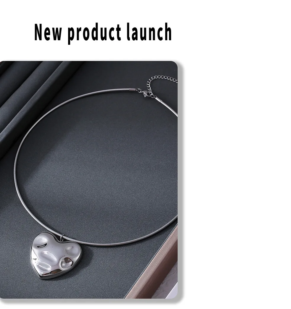 Edelstahl Frauen Halsband Halskette Übertrieben Chunky Herz Liebe Künstler Punk Schlüsselbein Kette Schmuck Geschenk Großhandel – Detail 5