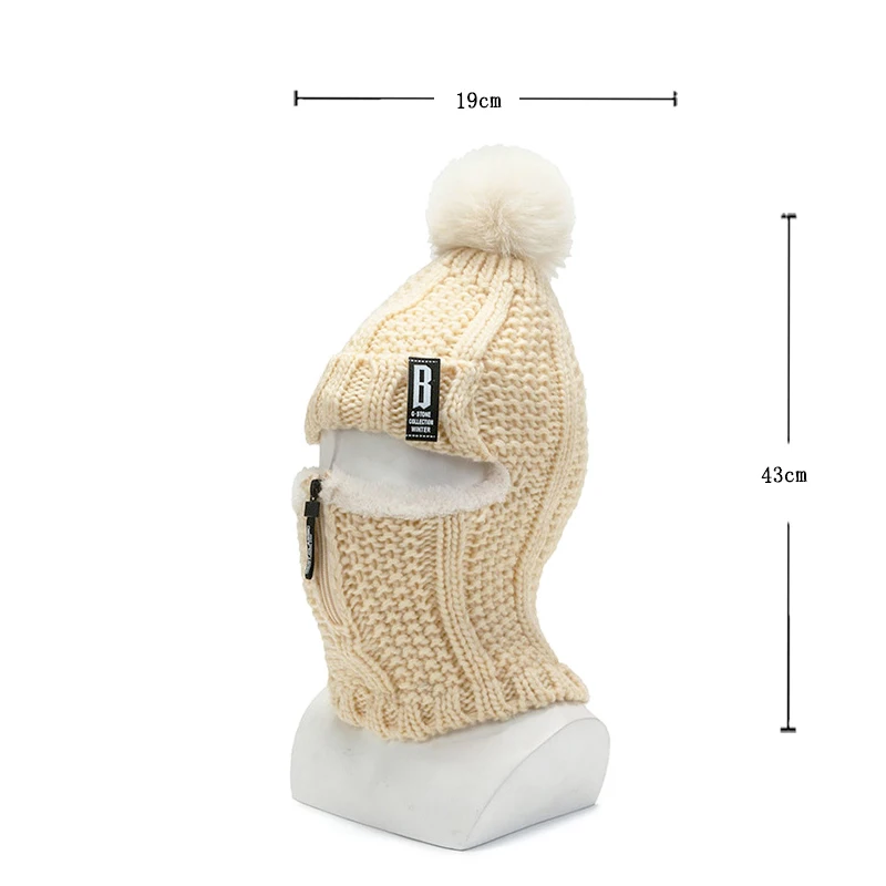 New Winter Knitted Zipper Scarf Hat for Men Women's Outdoor Cycling Thicken Neck Warm Ear Protection Wool Plush Pullover Cap images - 6