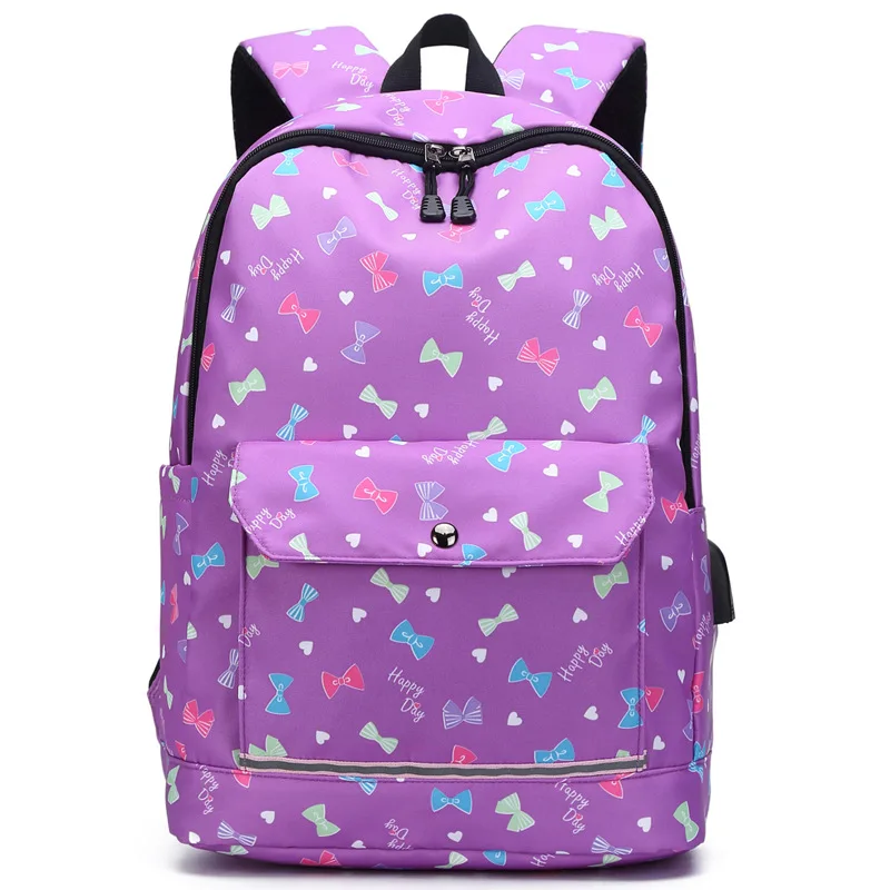 2022 New Nylon Waterproof Bow Print Backpack Large Capacity