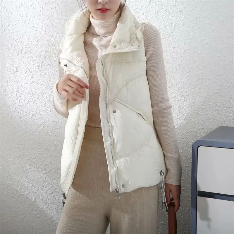 2021 Women Autumn Winter Vest Coat Black Stand Collar 90% White Duck Down Female Tops Vest Chaleco Mujer Gilet Casaco Feminino