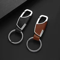 Classic Business Men Keychain Leather 2 Colors Metal Round Buckle Waist Mounted Keyring Husband Father Day Gift Daily Decoration 2