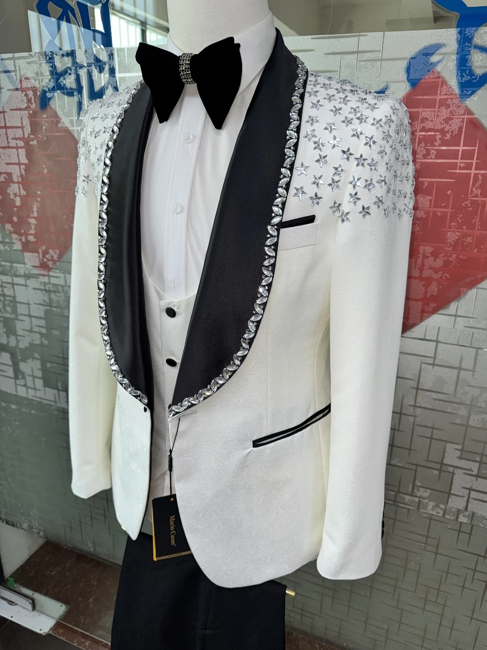 Costume de Mariage de Luxe pour Homme avec Revers Châle Orné de Strass