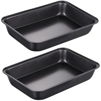 2Pcs 12.6×8.7" Rectangle Cake Pans Non-Stick Baking Pans For Toaster Oven Carbon Steel Lasagna Pans Deep Brownie Baking Trays