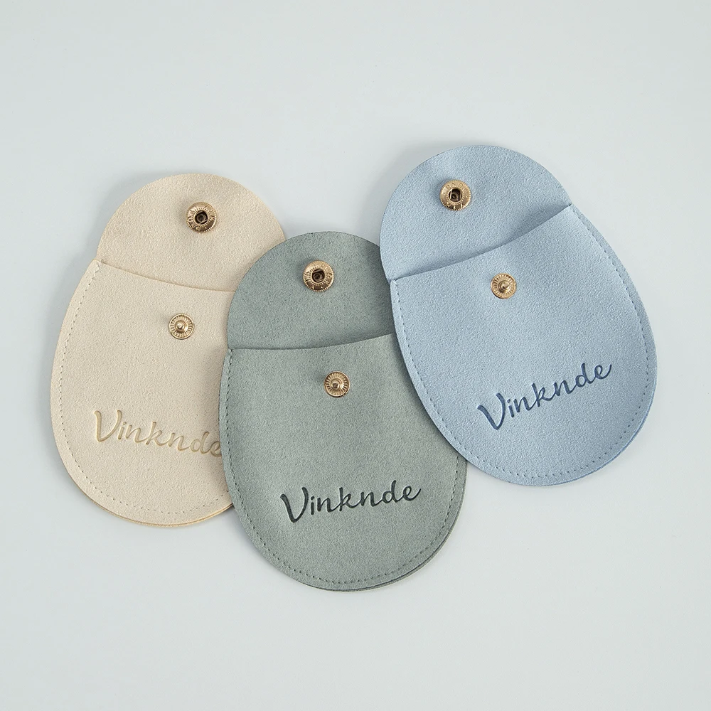 Custom Jewelry Packaging Pouch Gold Button Personalized Logo Chic Small Wedding Bags Microfiber Necklace Earring Jewelry Pouch