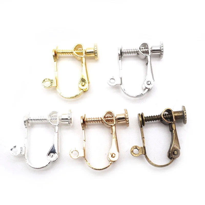 10Pcs Brass Screw ear clip Non-Pierced Earring Converter with Loop