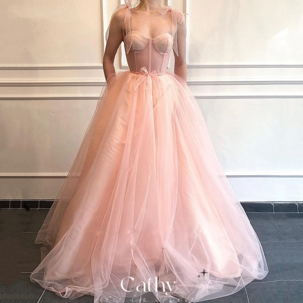 

Cathy Princess Baby Pink Evening Dresses Sweethert A-line Prom Dress Gentle Tulle Formal Party Gowns Sweet Graduation Gown