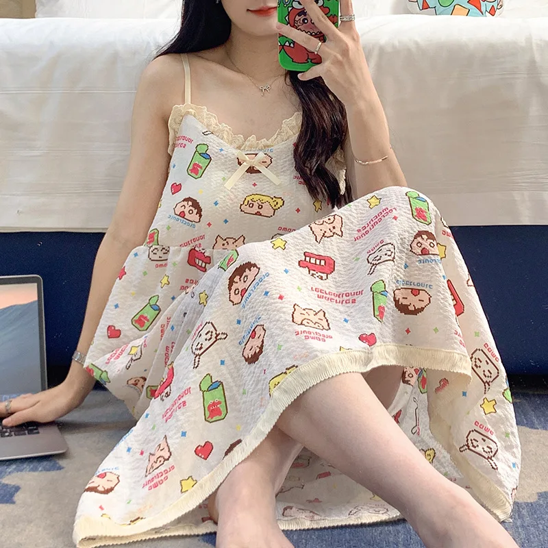 Sleepwear Women Summer Nightgown Lingerie Cartoon Print Sweet Homewear Underwear Loose Nightwear Cute Princess Lounge Clothing
