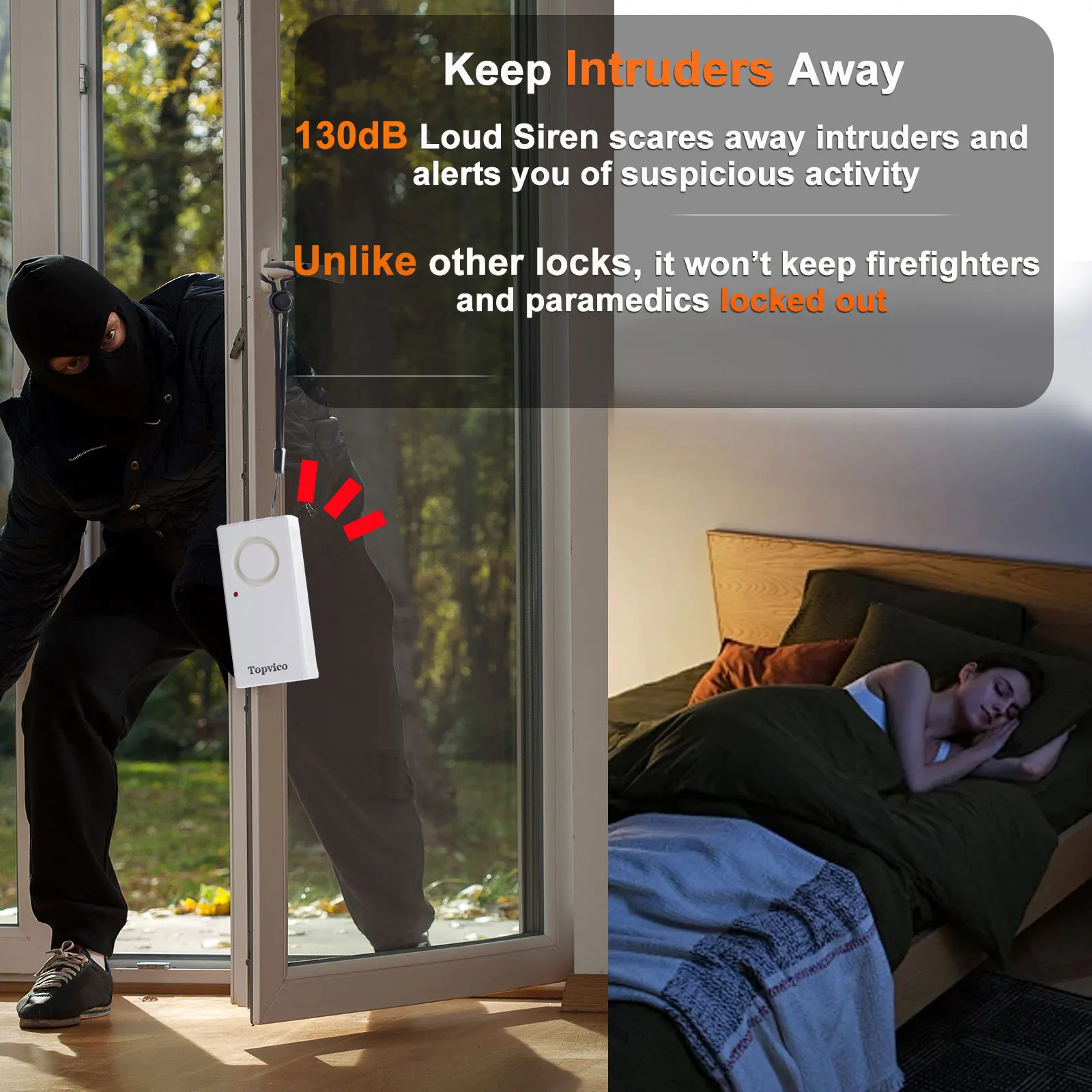 Topvico Door Handle Alarm Vibration Triggered, Hotel Travel Portable Door Alarm, 130dB Wireless Home Security for Kids, Elderly 2