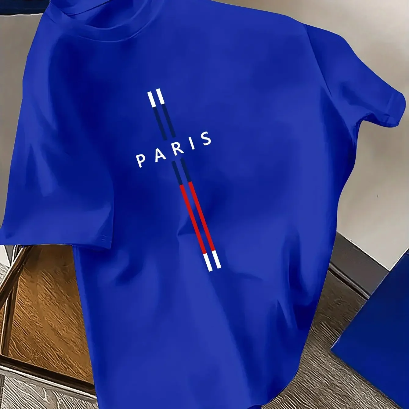 Short sleeve t shirt Summer Men cotton fashion casual loose fit plus size Paris letter print round neck short sleeve T-shirt top
