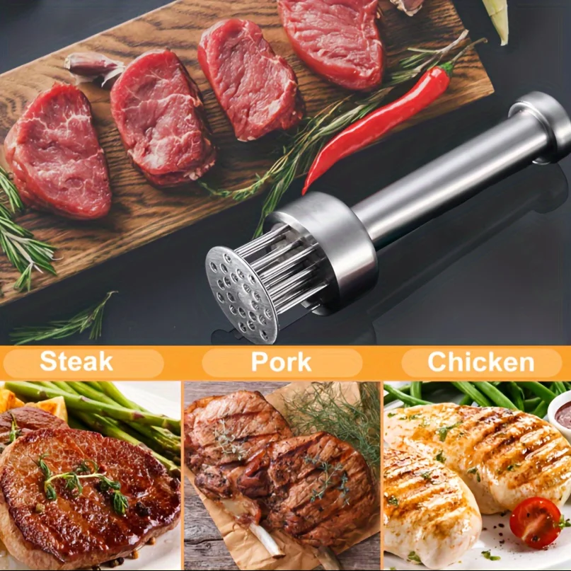 Stainless Steel Meat Tenderizer-Sharp Needles for Steak, Chicken, Pork, and Fish.