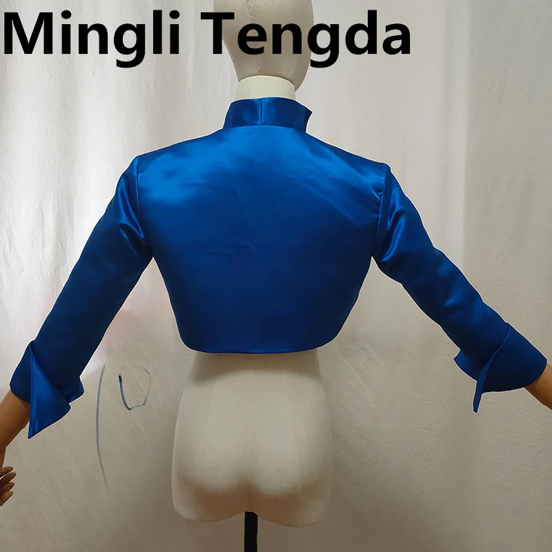 Mingli Tengda Stain Bride Bolero Shrugs For Women Stand-up Collar Stola Wedding Jacket 3/4 Sleeves Cape Bridal Polly Custom Made wedding shawl