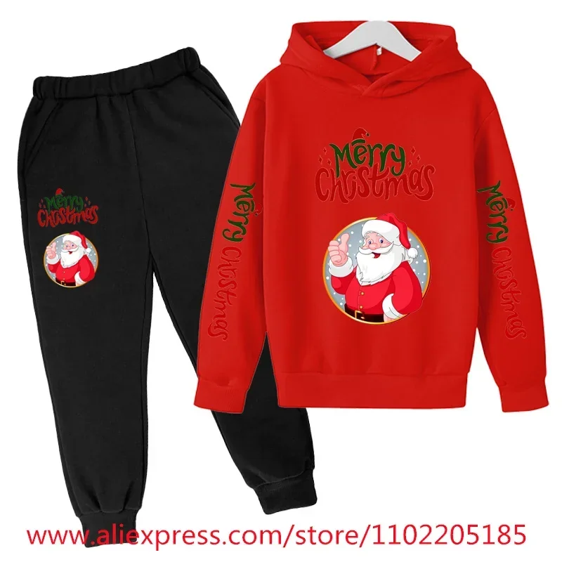 thumbnail image 1 of Christmas Hoodie Set Kids Clothes Girls Hooded Tracksuit Boys Santa Claus Sweatshirt 2pcs Children Stranger Things Clothing, 1 of 5