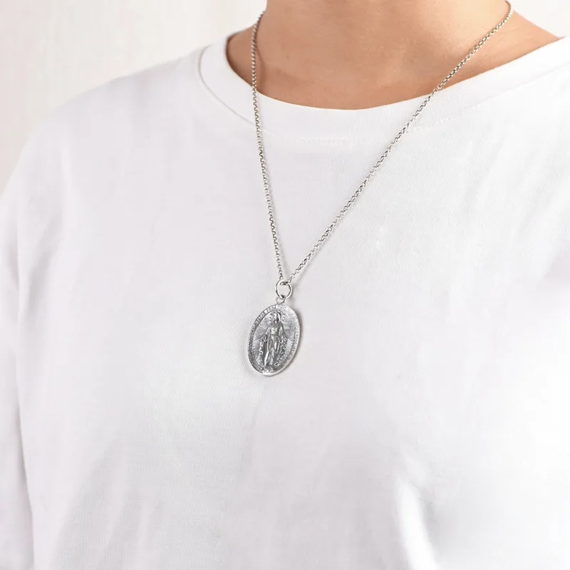 Vintage Katholischer Stil Jungfrau Maria Medaille Anhänger Elstahl Halskette Für Männer Frauen Kirche Tragen Gebet Schmuck Amulett Geschenk