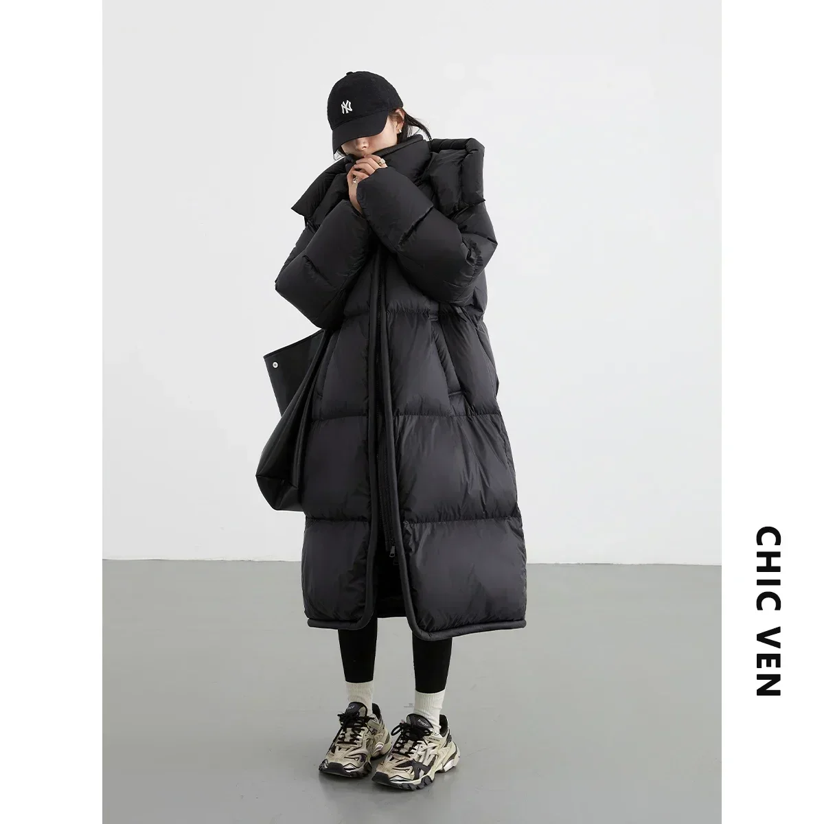 Women's Down Jacket CHIC VEN Long Down Coats Hooked Loose Solid Thick Soft Warm Female Overcoat Autumn Winter
