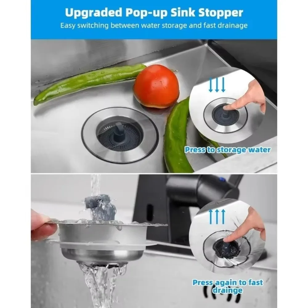 Easy To Clean 3 in 1 Filter Sink Bouncing Core Stopping Blockage Sink Strainer Kitchen Tool Leak-proof Plug Drain Basket