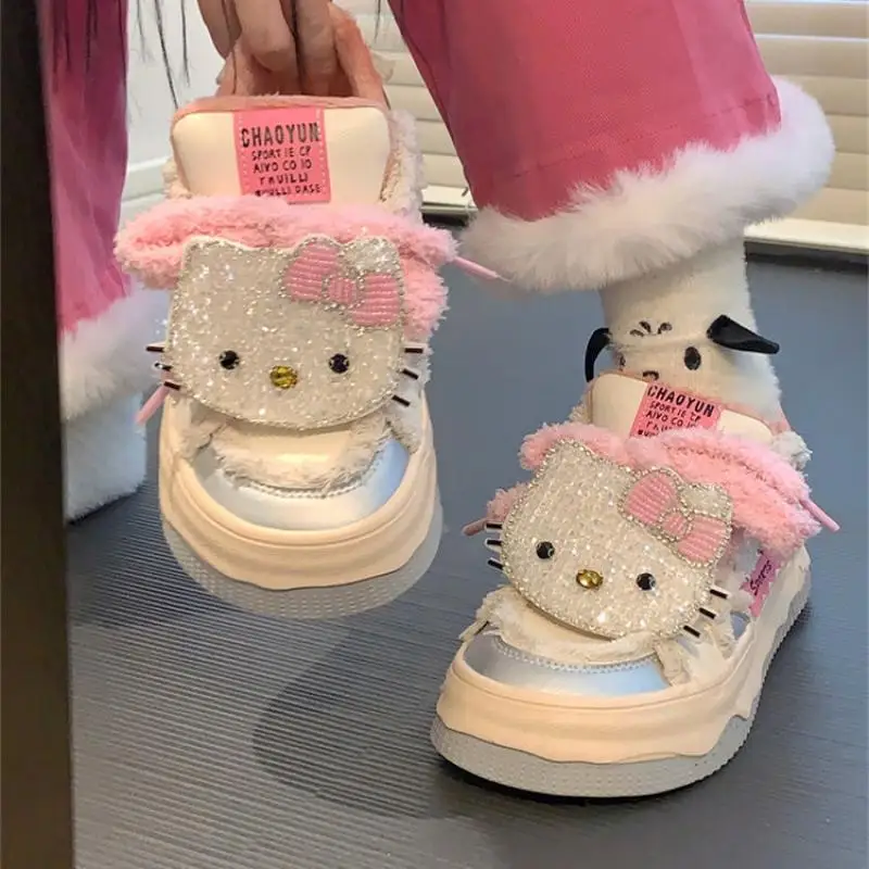 

Cartoon Cute Kawaii Sanrioed Hellokitty 2023 New Spring Girls Versatile Casual Pure Handmade Beaded Board Shoes