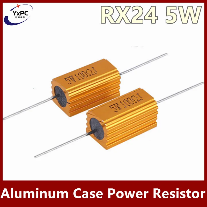 2PCS RX24 5W Aluminum Power Metal Shell Case Wirewound Resistor 0.1 ~ 100K 0.5R 1R 2R 3.3R 4.7R 10R 18R 33R 68R 75R 1K 4.7K  ohm 2pcs rx24 10w 10k ohm 10kj wire wound resistor metal shell aluminium golden resistor 10watt 10k ohm heatsink resistance