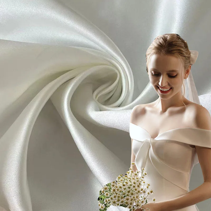 Ivory 395 Matte Thick Satin Fabric for Romantic Wedding Dresses Bridal Handmade Accessories DIY 1 Yard