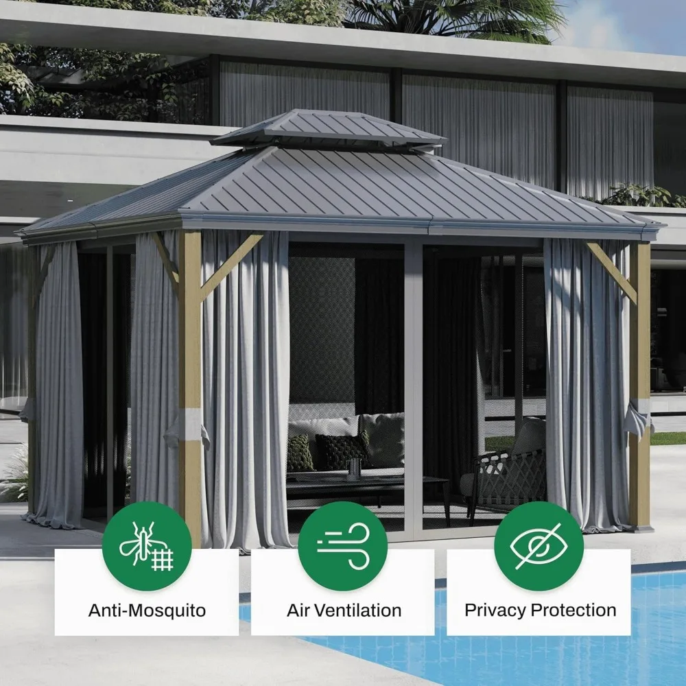 gazebo.10x12 Ft Hardtop Gazebo, Heavy Duty Aluminum Metal Frame Permanent Pavilion, Outdoor Double Roof Canopy144Lx120Wx115.2H 3