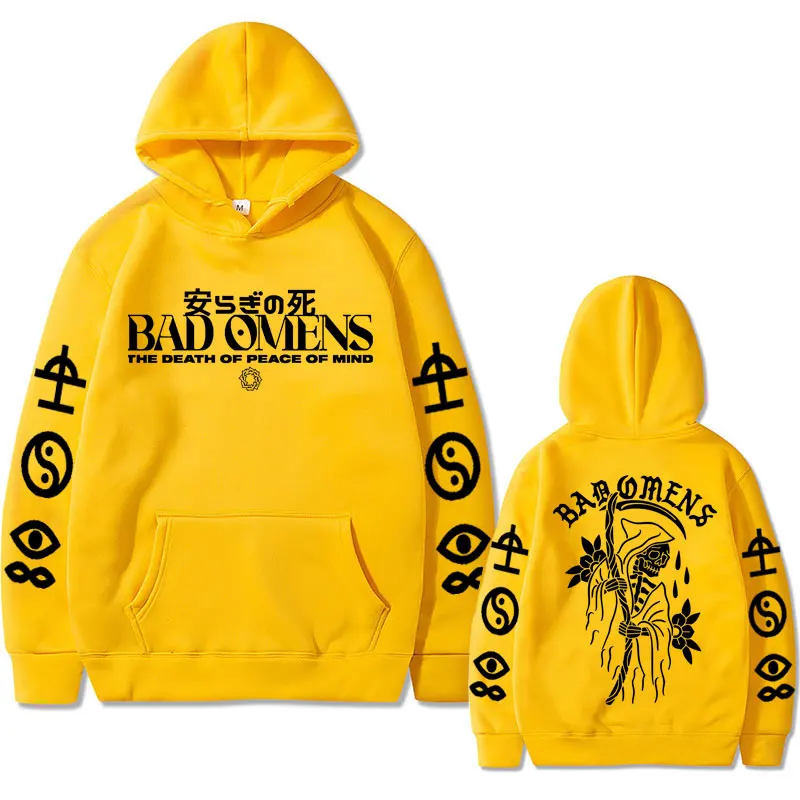 Sudadera con capucha con estampado de Bad Omens Band Tour, sudadera con estampado de música americana, The Death of Peace of Mind, sudaderas con capucha gráficas de esqueleto, sudaderas góticas de Roc