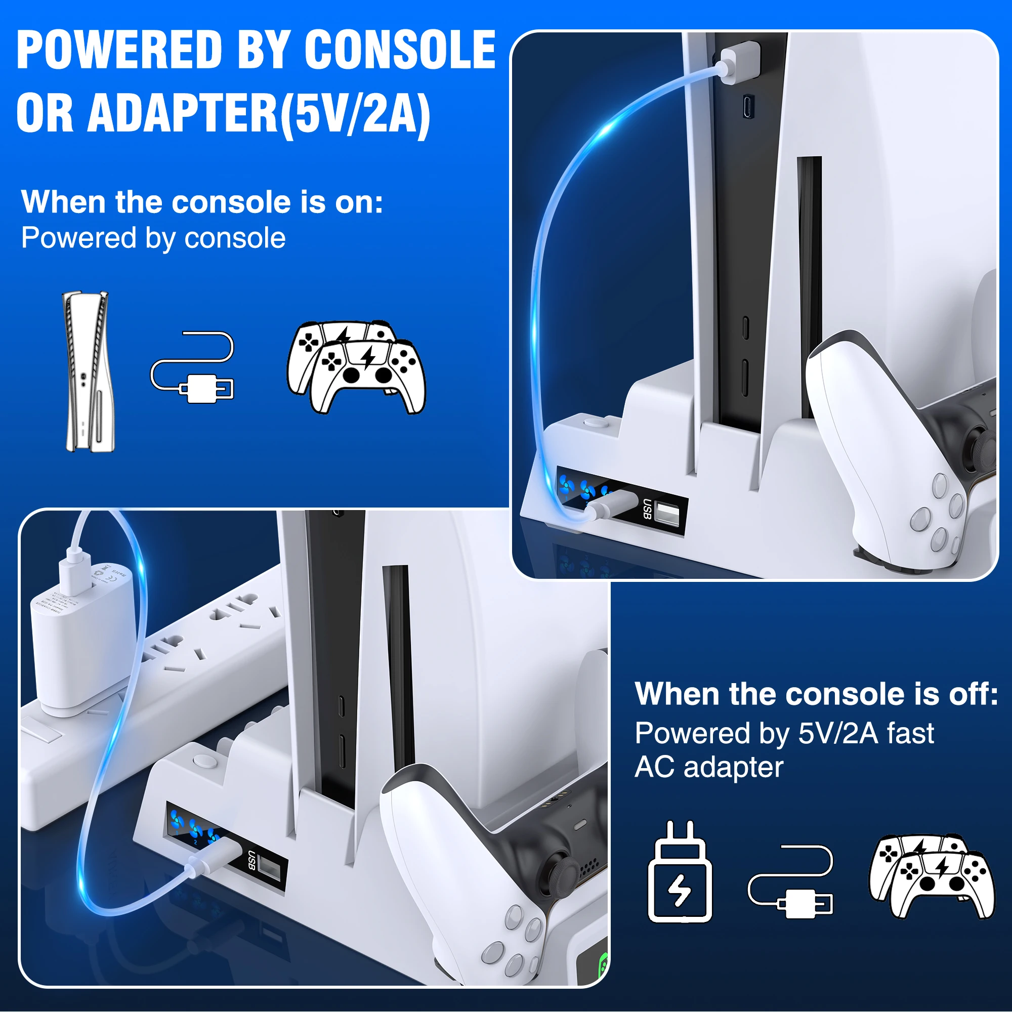 Para ps5 controlador duplo estação de carregamento console suporte  refrigeração vertical com discos jogo organizador ventilador led para  playstation 5 - AliExpress