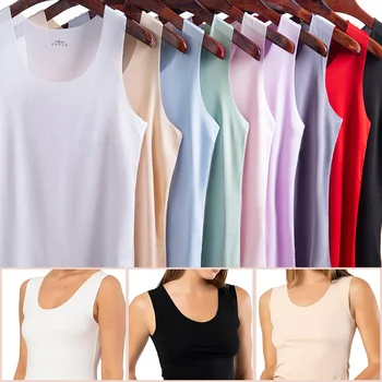 Summer Women Tank Tops Ice Silk Seamless Vest  Female Thin Breathable Sleeveless Shirts Slim Camisoles Undershirts Black M-4XL