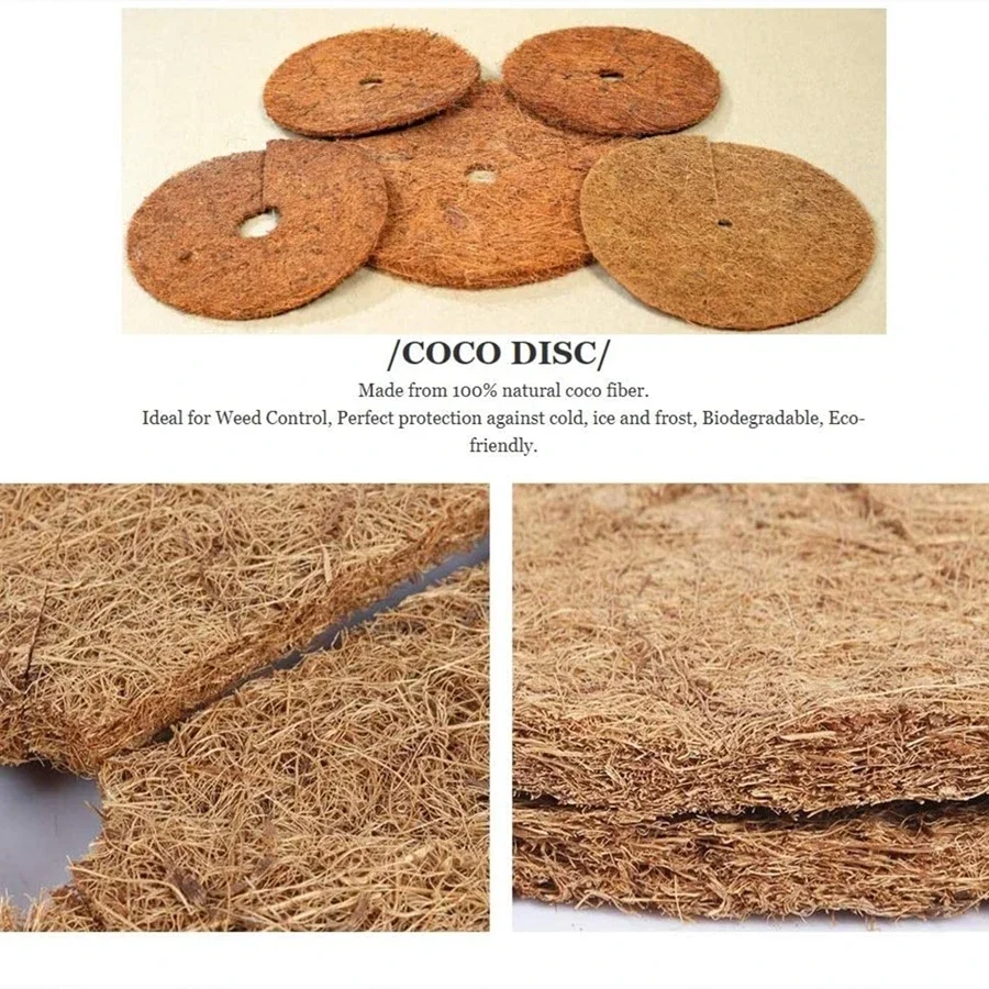 30cm-60cm Natural Coco Coir Fiber Tree Mulch Ring Protector Organic Weed Barrier Mat Anti-grass Disc Flower Pot Cover 5PCS Set