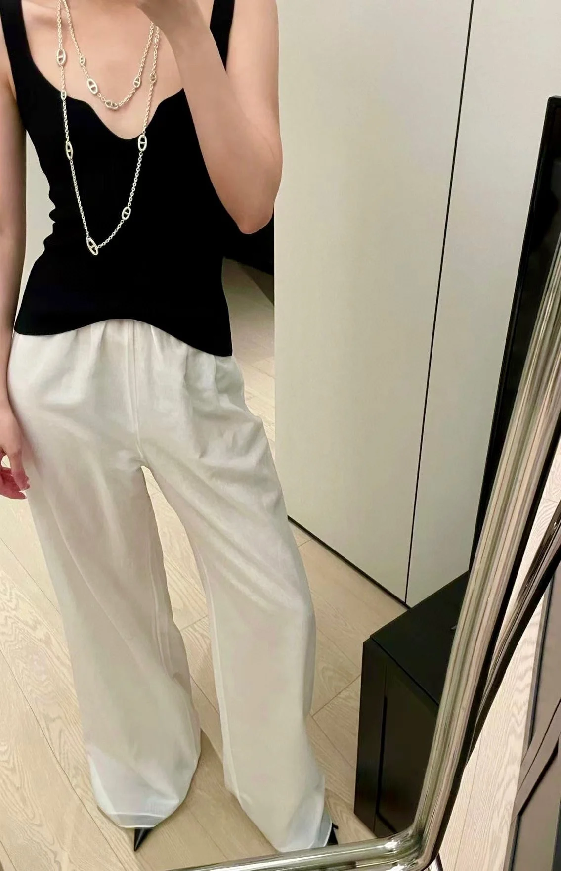 

2022 Early Autumn New Light Luxury Fashion Simple Double Layer Black and Elastic Waist Casual Pants