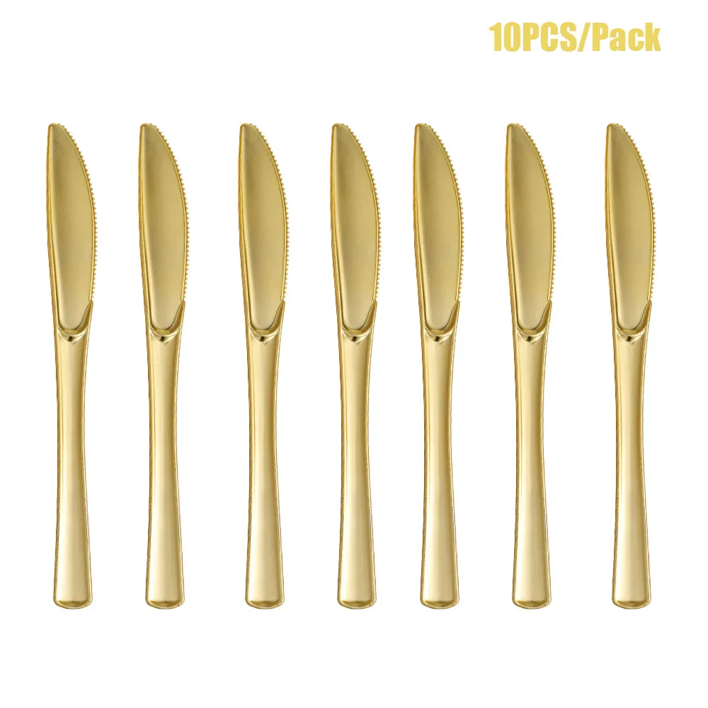 10 Stück goldene Einwegbestecke, Messer, Gabeln, Löffel, Geburtstagsdekorationen, Hochzeit, Dolce Vita, Partyzubehör für Erwachsene, Weihnachten – Detail 6