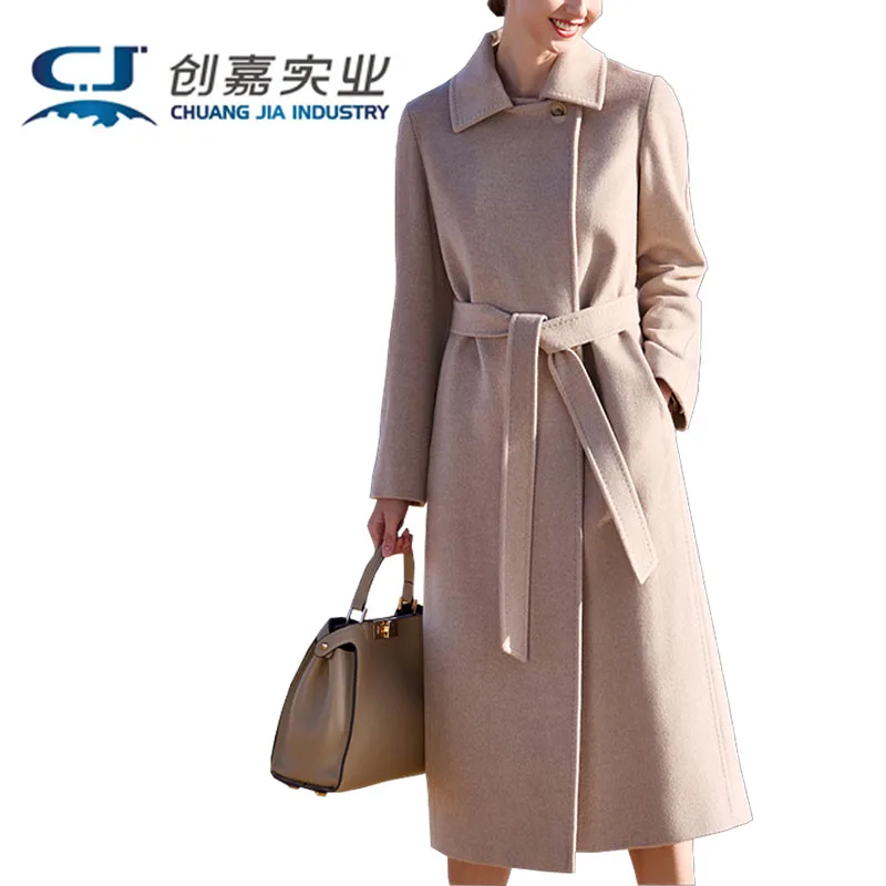 

High-end Double-faced Cashmere Autumn and Winter Women's Coat Black Long Style Heben-style High-end Woolen Soft Gloss Warm Coat