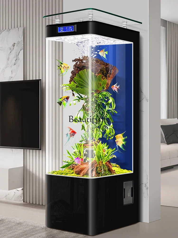 yj9 Free Shipping Vertical Integrated Fish Tank Living Room Small TV Cabinet next to Aquarium Change Water