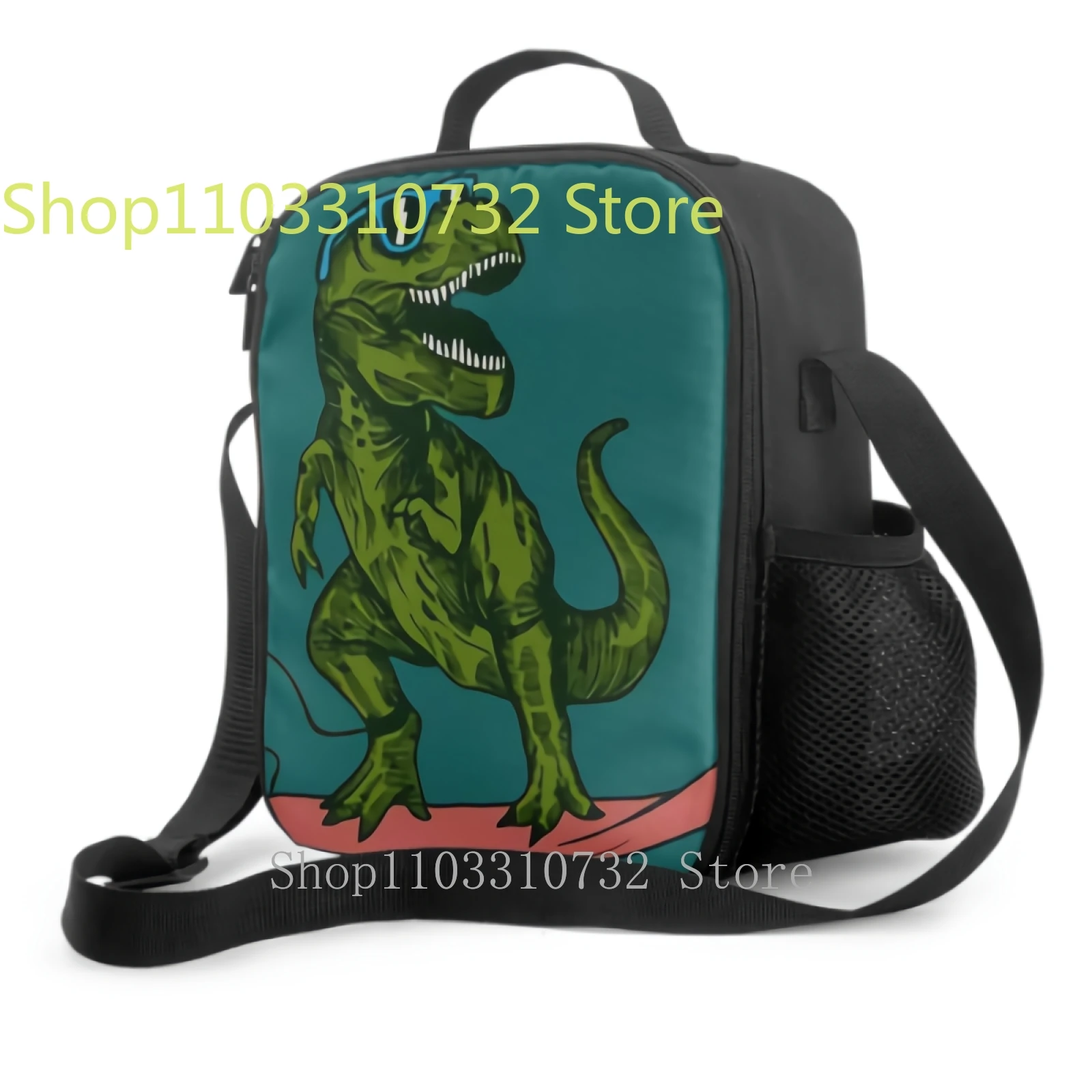 

Happy Dinosaur Surfer Wearing Sunglasses Drawing Insulated Lunch Bag for School Work Picnic Tote Lunch Box Containers for Kids