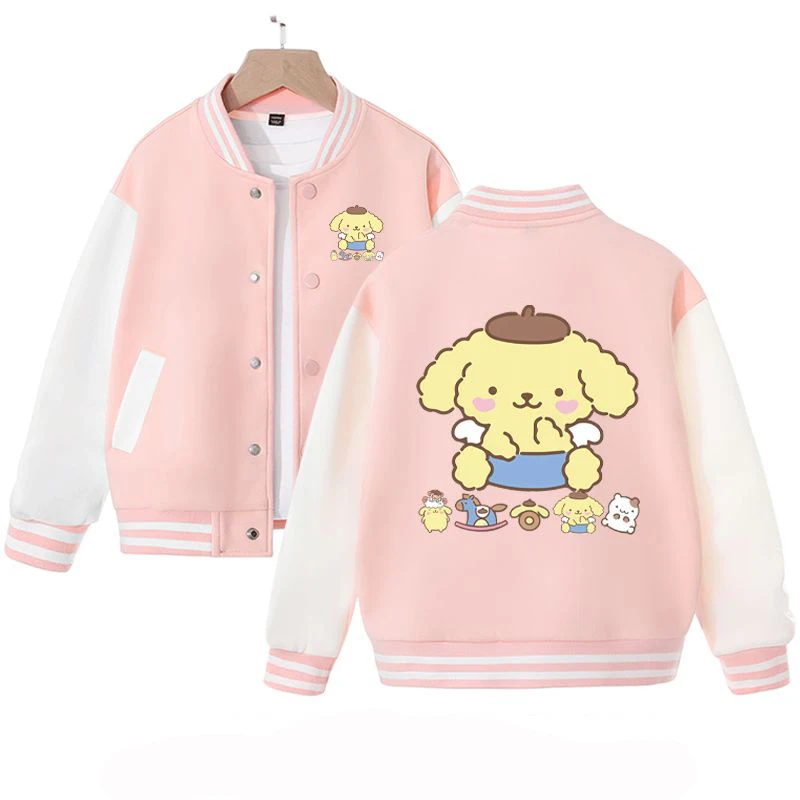 

Y2K Kawaii Sanrioed Autumn Baseball Clothes Cute Anime Purin Dog Kids Jacket Boys Girls Sportswear Coats Girl Children Clothing