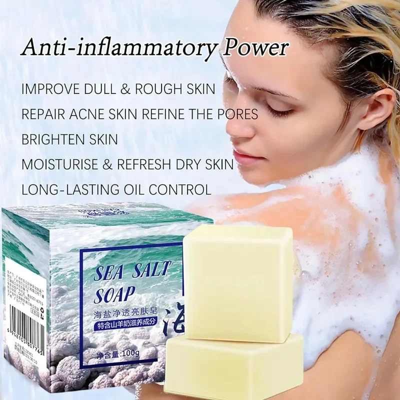 Premium Natural Sea Salt Soap with Goat Milk Gentle, Exfoliating Acne Deeply Clean Problem Skin, Body/Face/Hand Wash Skincare