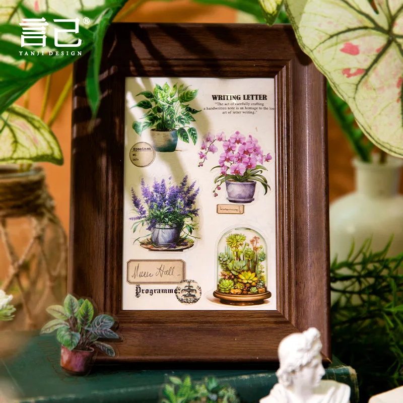 Pegatinas de plantas y flores verdes de 30 piezas, etiquetas decorativas estéticas, álbum de diario, suministros de diario de chatarra hechos a mano