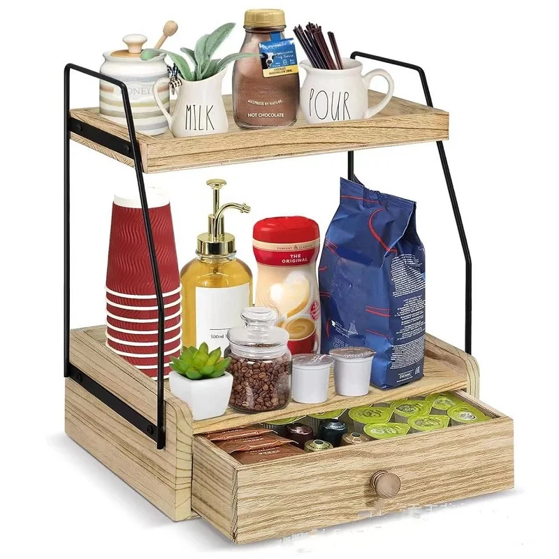 Koffiebar Organizer - 2 Tier Houten Station voor Koffiebar