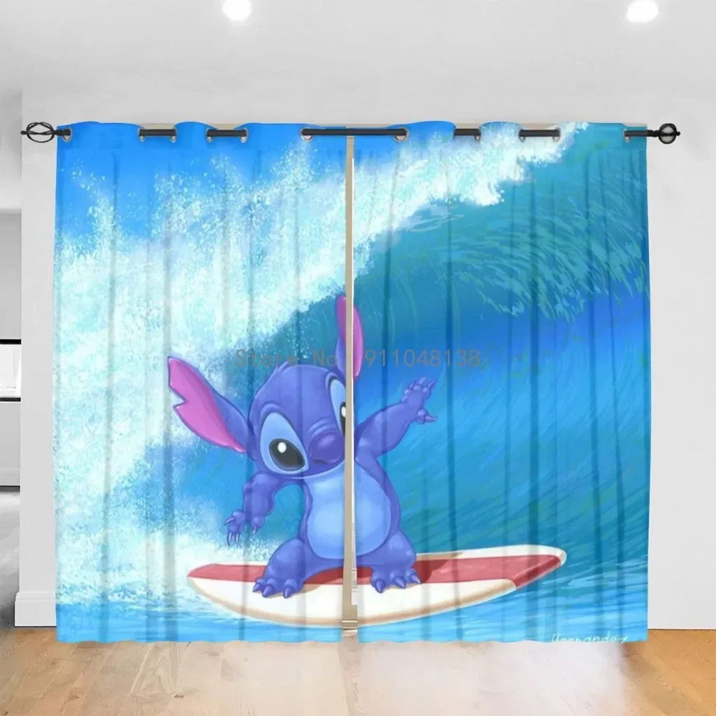 Lilo 스티치 커튼 창문용 귀여운 패션 패턴 침실 거실 암막 커튼, 원단 드레이프, 소년 소녀 방 장식
