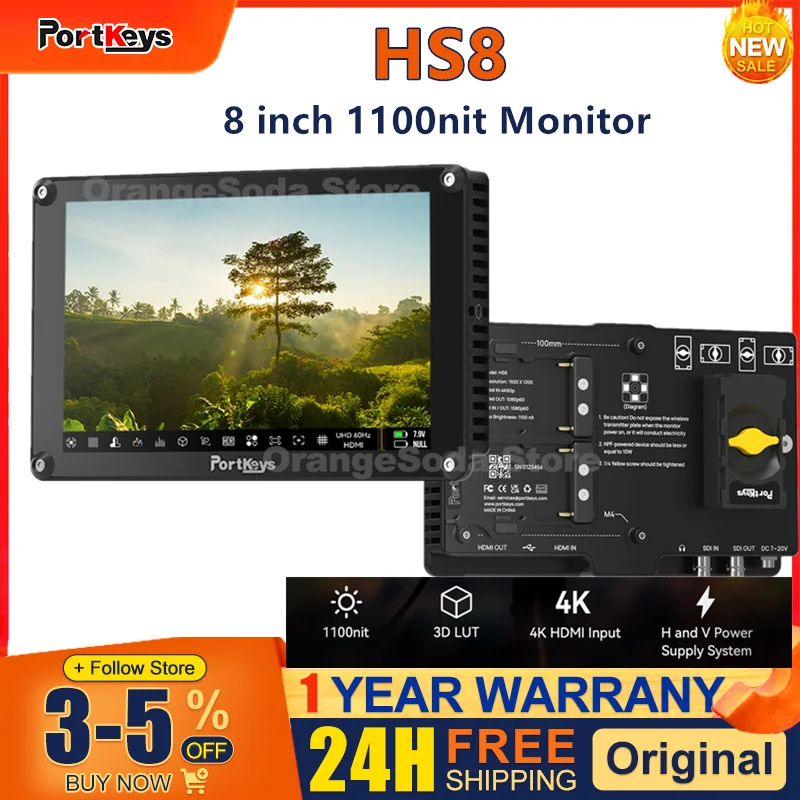 &middot;Portkeys HS8 8 inch 1100nit Monitor 3D LUT 3G-SDI 4K HDMI and V Power Supply System Aluminium Alloy Frame